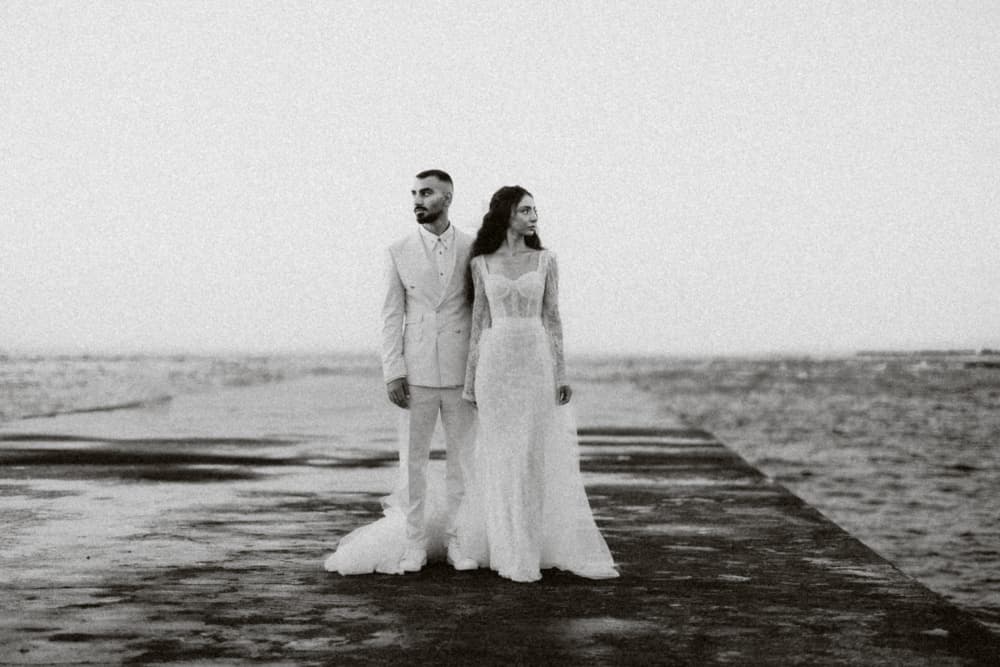 Wedding Couple On Pier by Farid Kazamil — canvas wall art