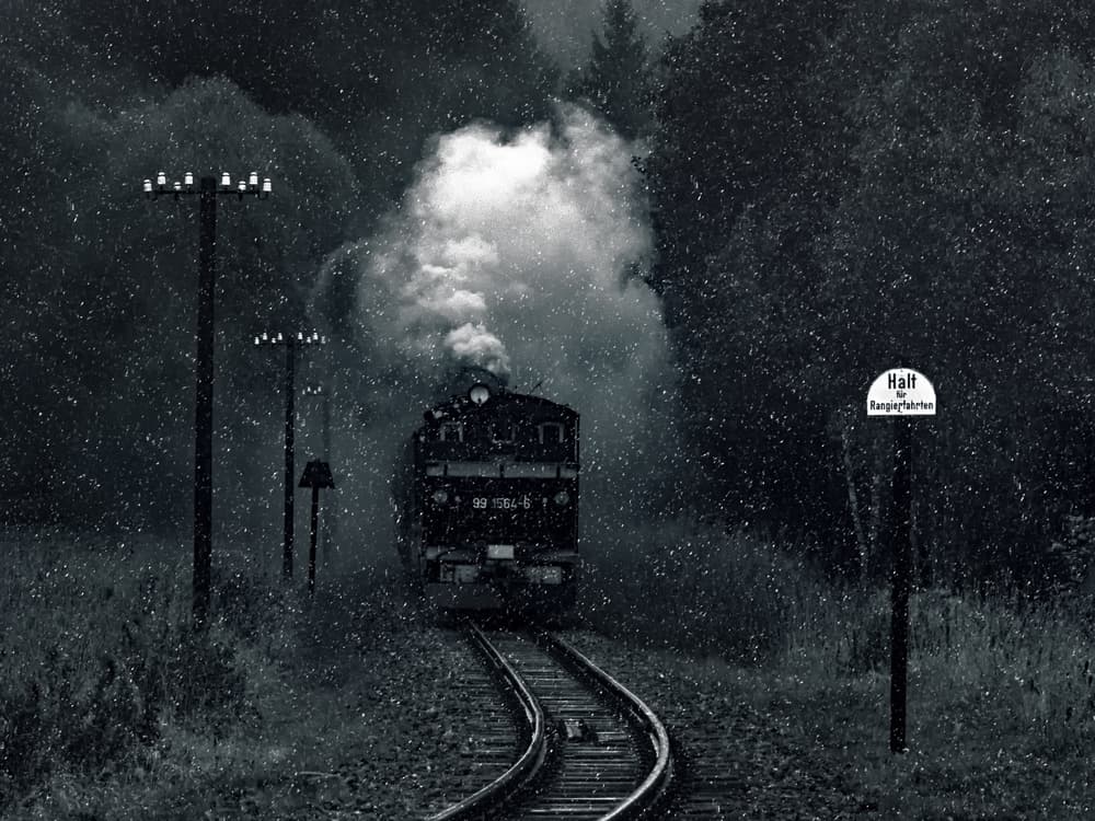 Snowy Steam Train by Hans-Wolfgang Hawerkamp — canvas wall art