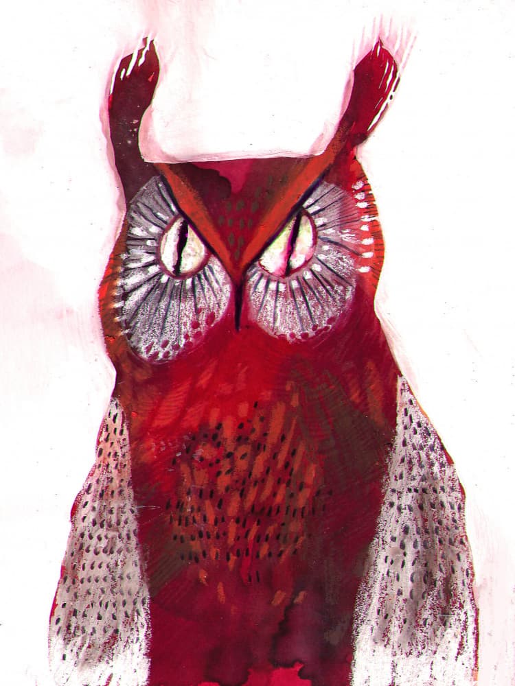 Vibrant Red Owl by Olga Skomorokhova — canvas wall art