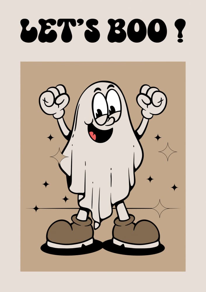 Happy Retro Boo Ghost by Alina Shulhouskaya — canvas wall art