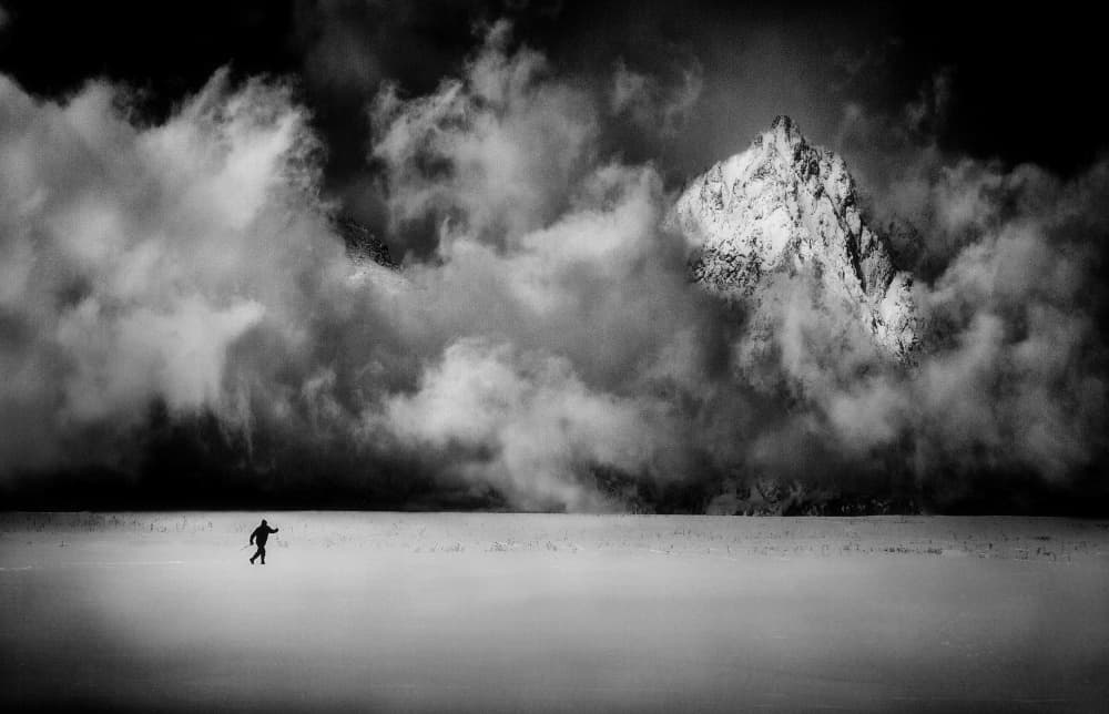 Lone Figure Winter Mountain by Peter Svoboda MQEP — canvas wall art