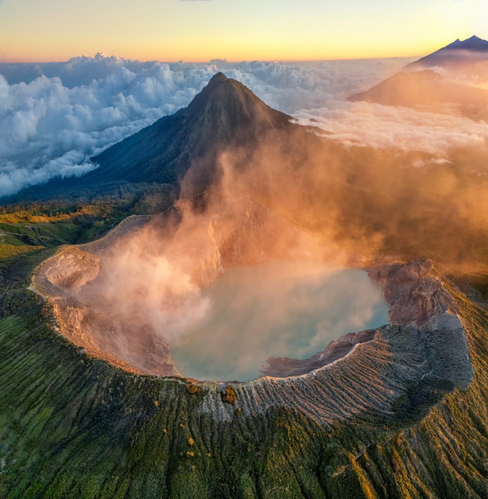 Volcanic Crater Lake Sunset by Yuan Su — canvas wall art