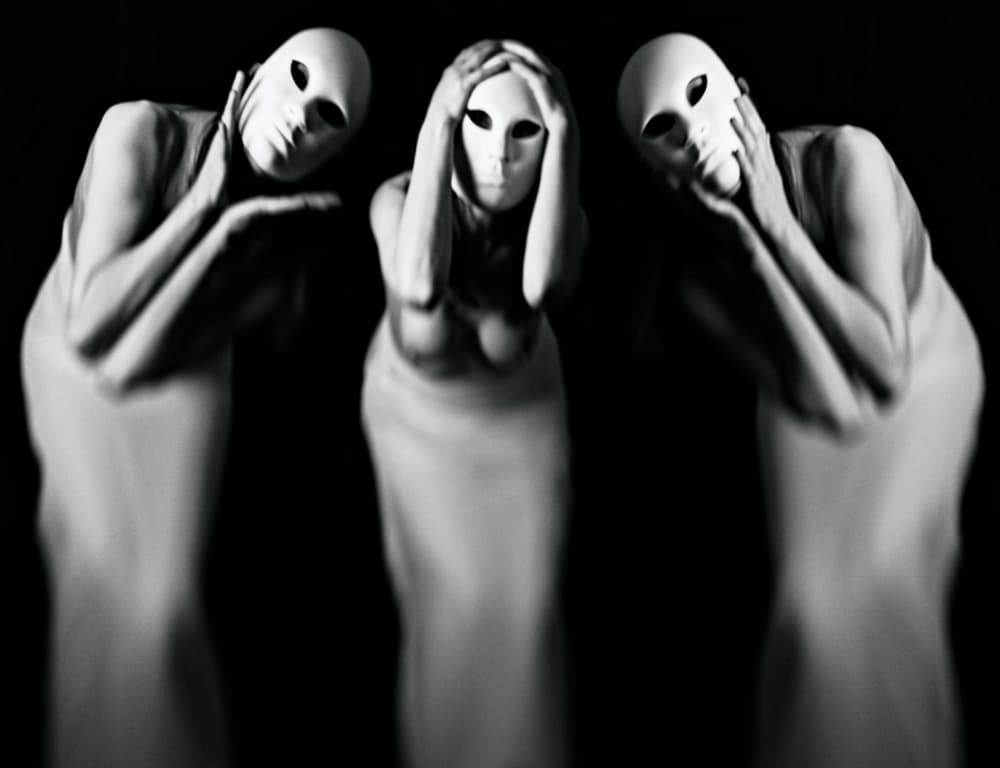 Mysterious Masked Trio by Bogdan Bouşcă — canvas wall art