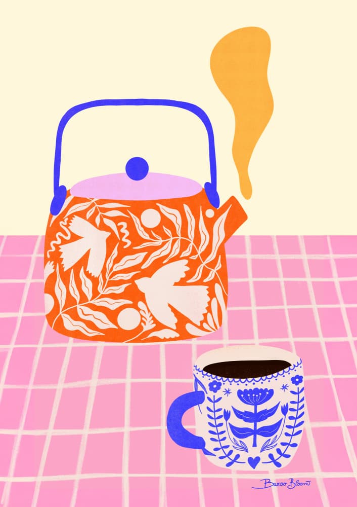 Folk Art Teatime by Baroo Bloom — canvas wall art