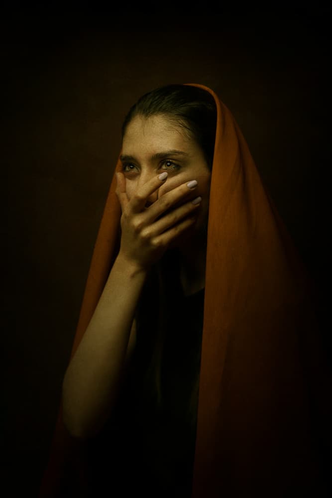Silent Veiled Woman by Moein Hasheminasab — canvas wall art