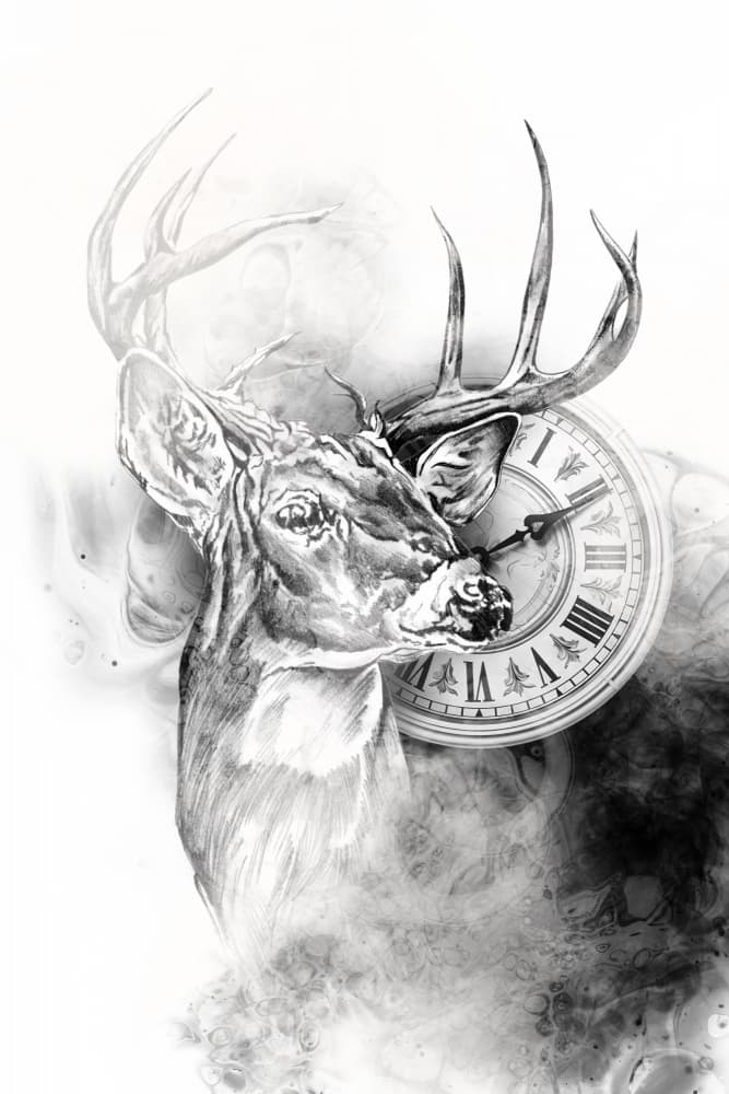 Surreal Deer Clock by Rafal Kulik — canvas wall art