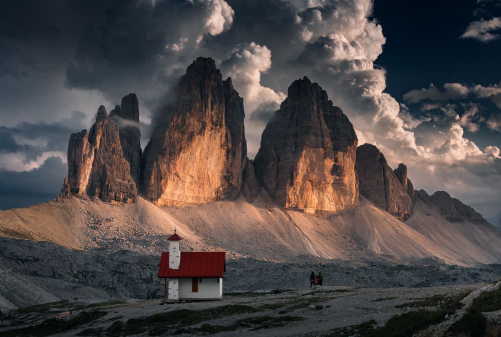 Dolomites Chapel Landscape by Karol Nienartowicz — canvas wall art