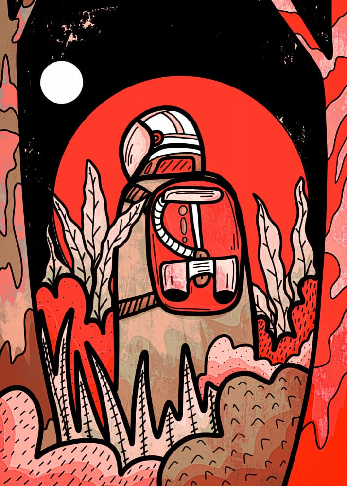Red Moon Explorer by Stephen Wade — canvas wall art