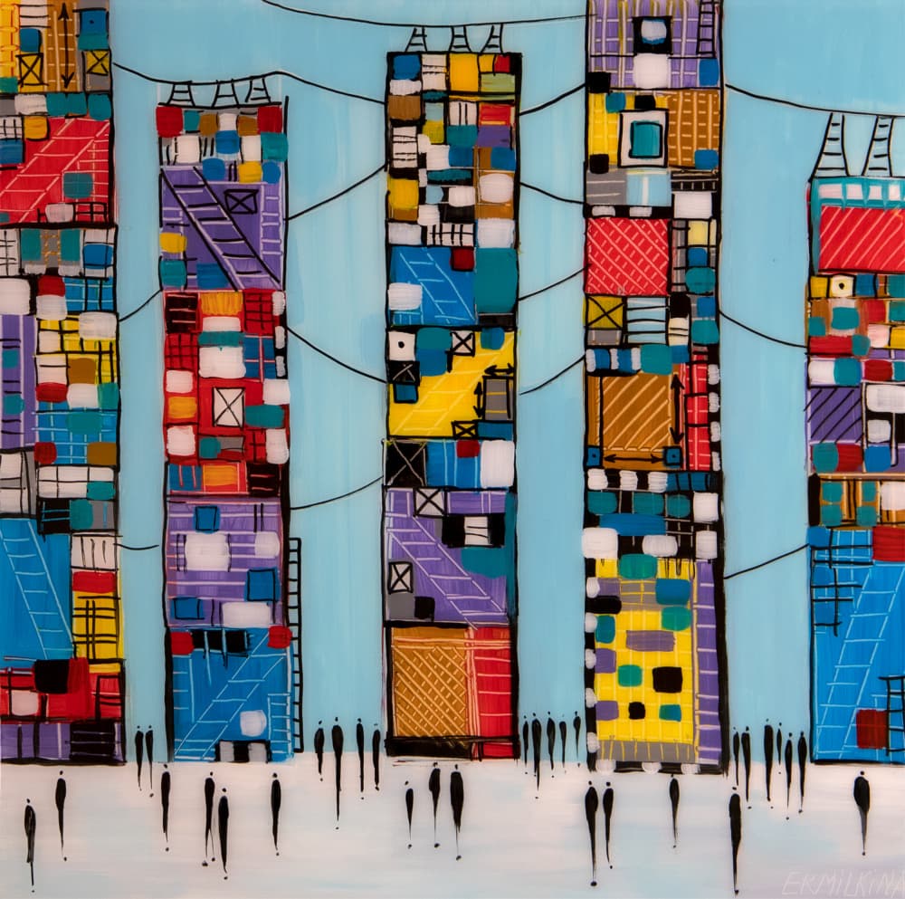 Vibrant Cityscape People by Ekaterina Ermilkina — canvas wall art