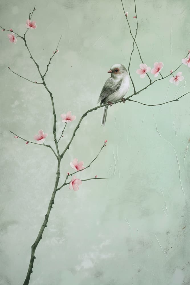 Delicate Bird Blossom by Sally Ann Moss — canvas wall art