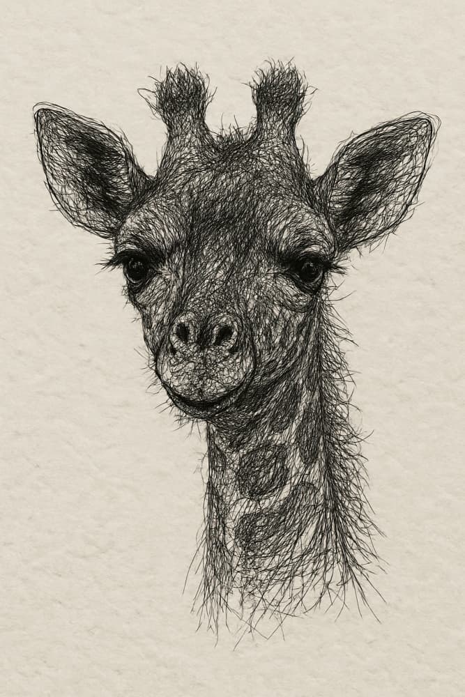 Thread portrait baby giraffe on handmade paper by Natalie Bruns — canvas wall art