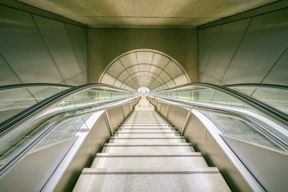 Futuristic Metro Escalator by Rafael L. Bardají — canvas wall art