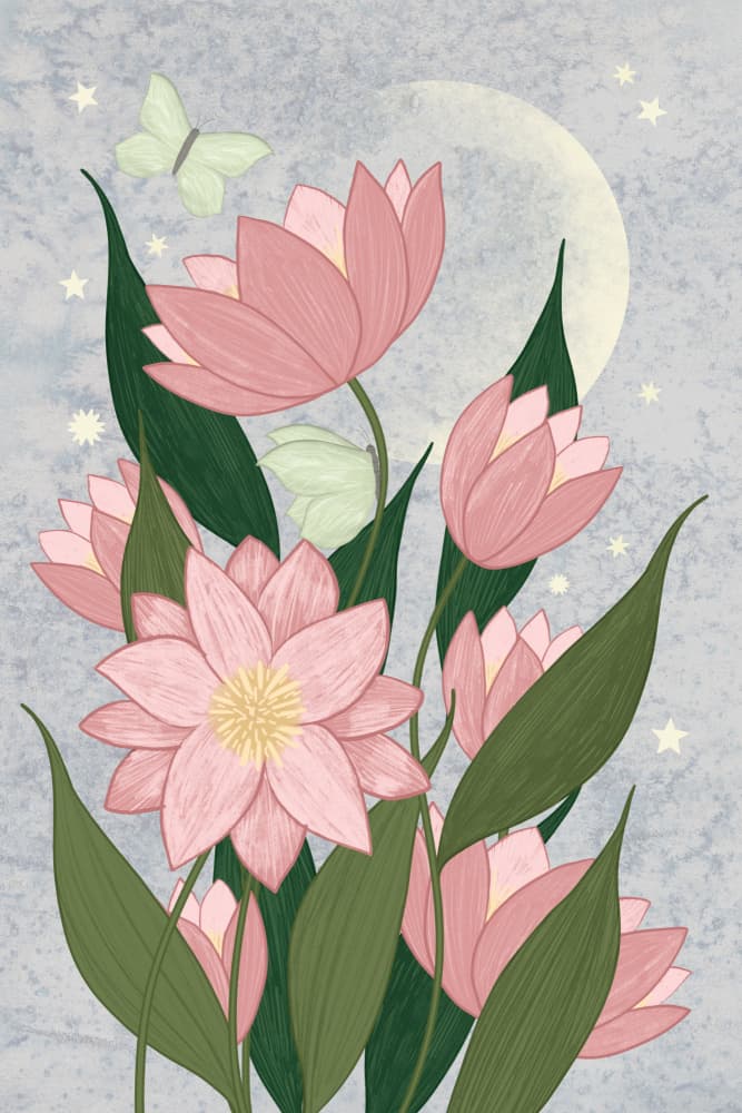 Moonlit Lotus Garden by EMELIEmaria — canvas wall art