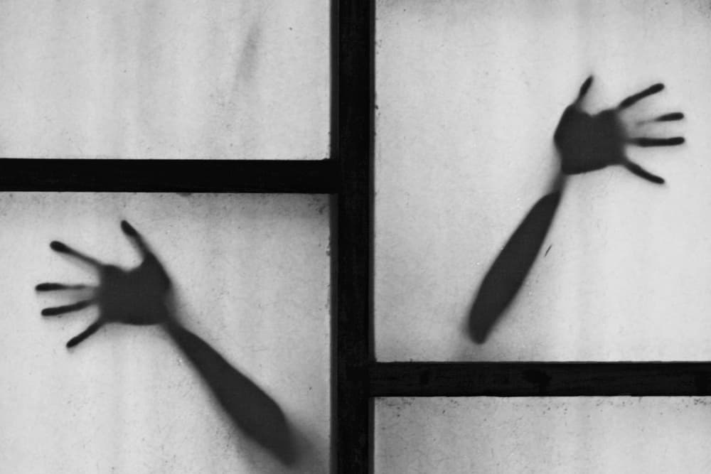 Shadowy Hands On Glass by txules — canvas wall art