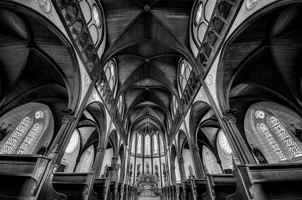 Dramatic Church Arches by Tomoshi Hara — canvas wall art