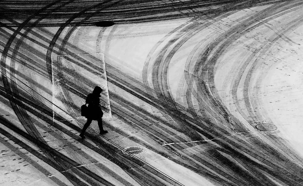 Solitary Winter Tracks by Jian Wang — canvas wall art