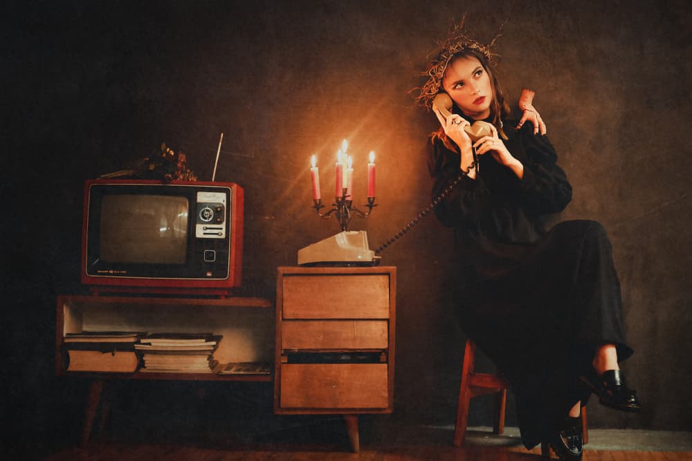 Mysterious Candlelit Phone Call by Djayent Abdillah — canvas wall art
