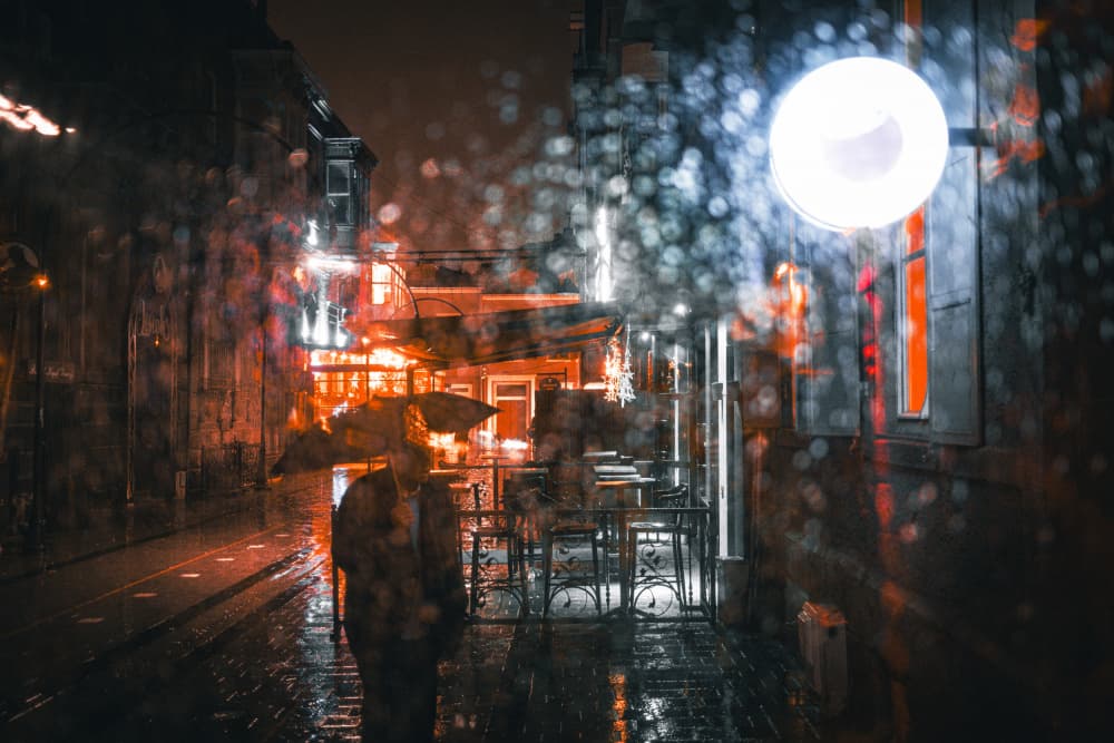 Rainy City Night by Ali Ayer — canvas wall art