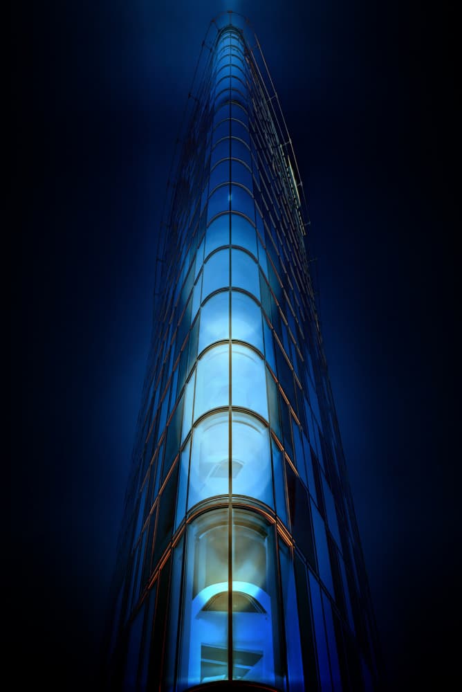 Blue Glowing Skyscraper by Jürgen Muß — canvas wall art