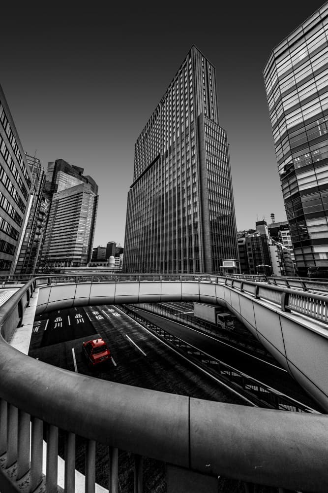 Red Taxi Cityscape by Atsushi Inamura — canvas wall art
