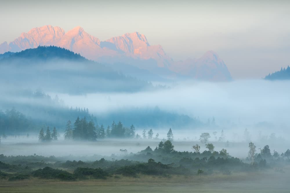 Misty Mountain Sunrise by Ulrike Eisenmann — canvas wall art