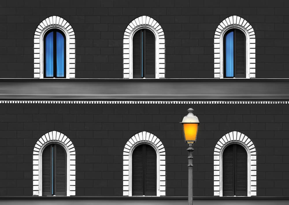 Blue Windows Street Lamp by Hans-Wolfgang Hawerkamp — canvas wall art