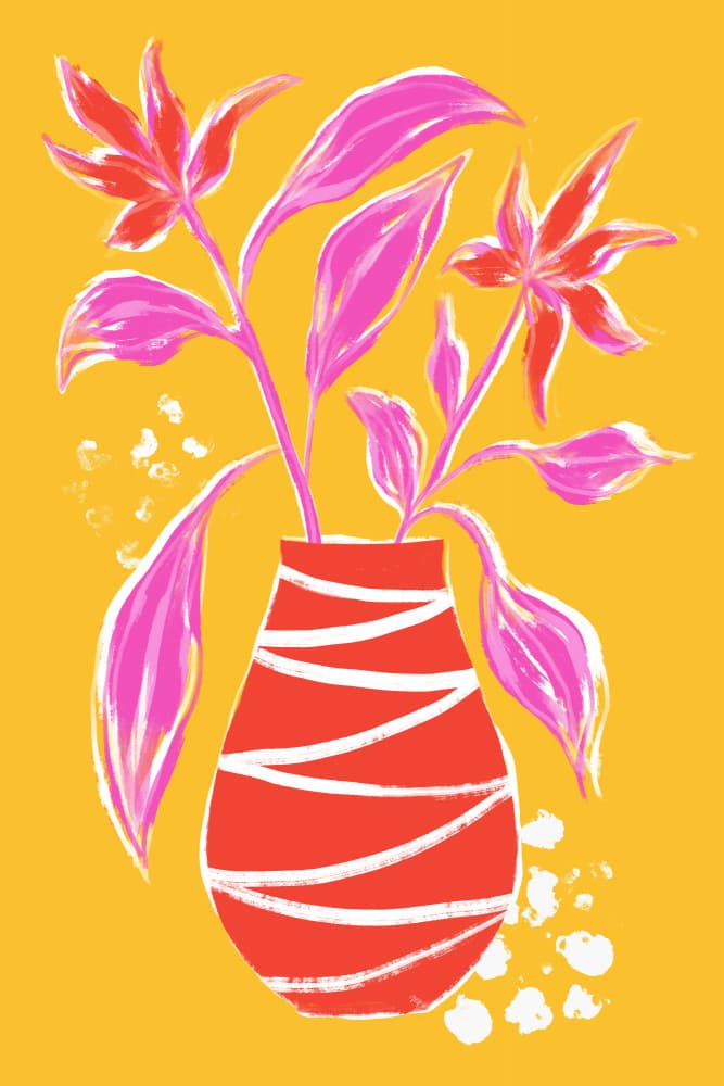 Modern Pink Floral Vase by Martina — canvas wall art