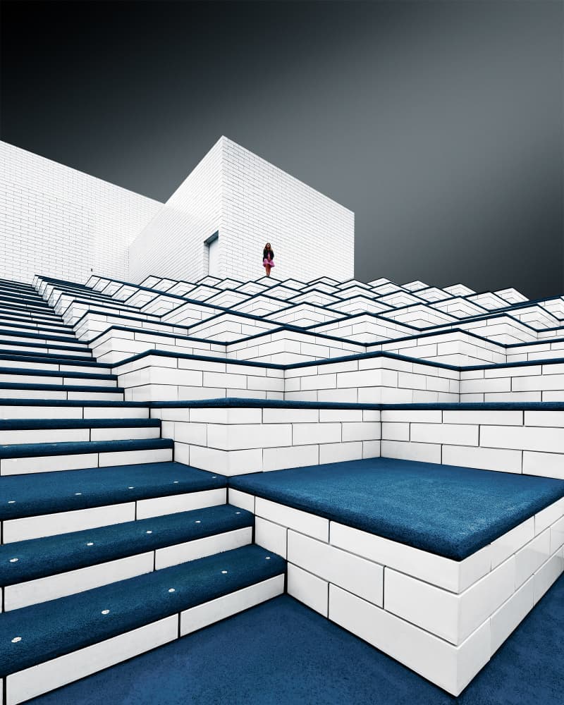 Geometric Blue Steps by Jorge Pimenta — canvas wall art