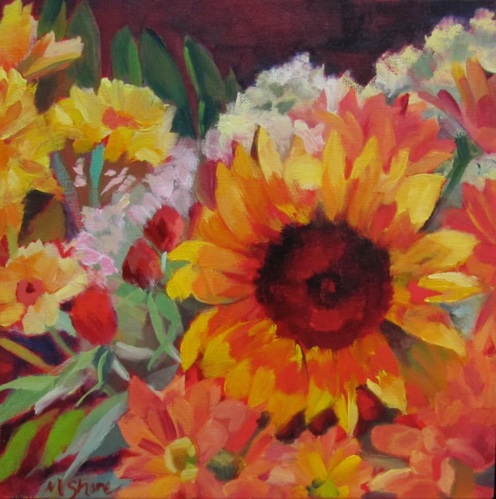 Golden Sunflower Bouquet by Maxine Shore — canvas wall art