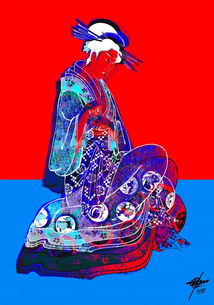 Vibrant Geisha Elegance by Osvaldo Russo — canvas wall art