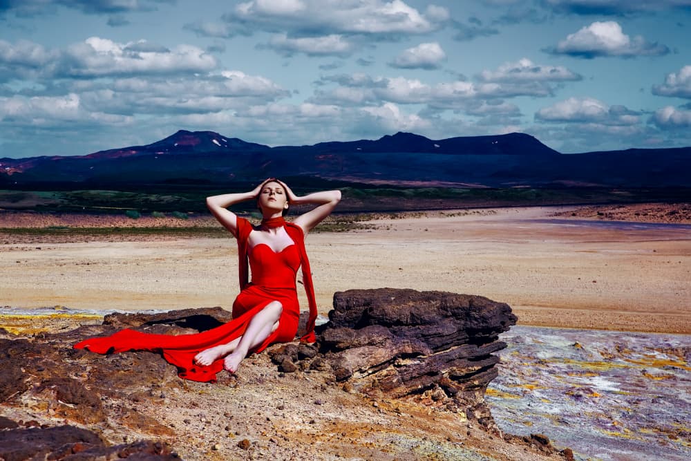Elegant Red Desert Figure by Ruslan Bolgov — canvas wall art