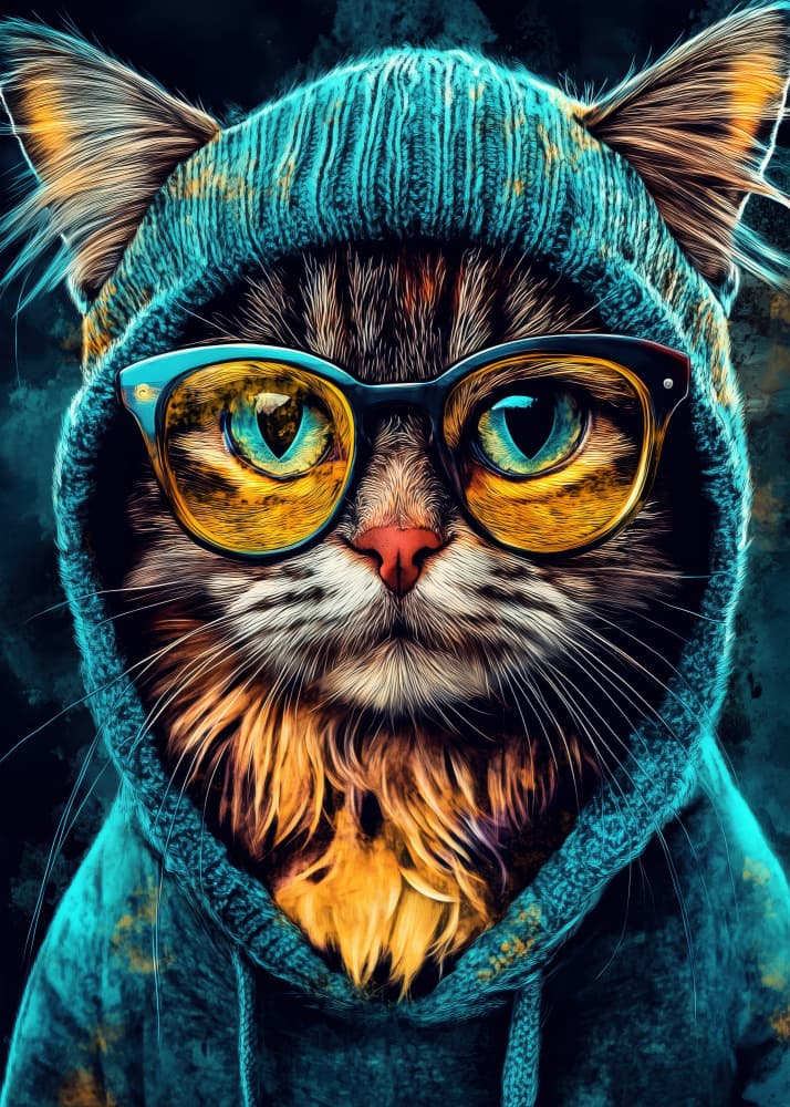 Cool Cat With Glasses by Justyna Jaszke — canvas wall art