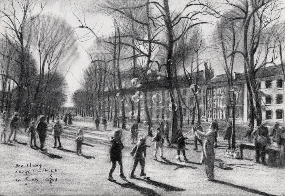 Children Playing Bubbles by Corné Akkers — canvas wall art