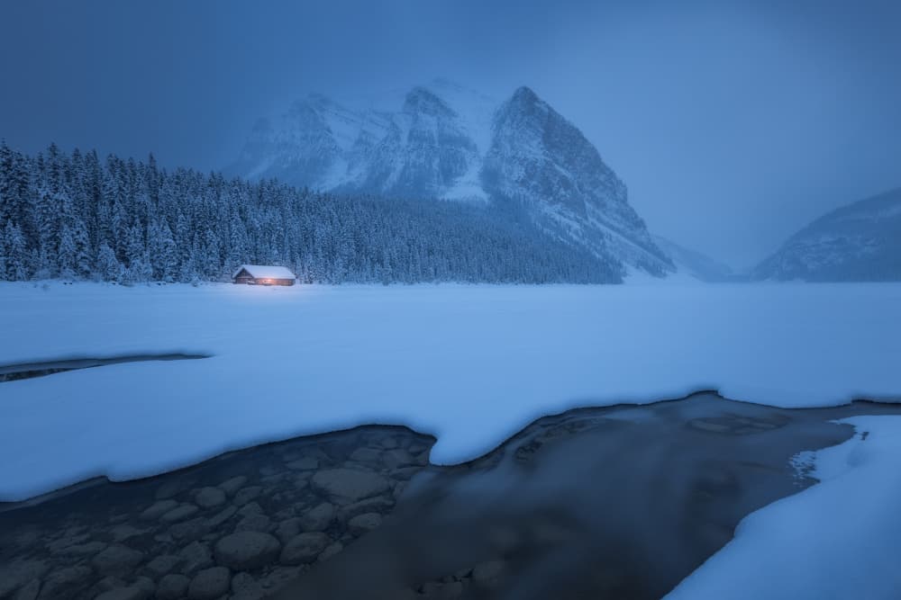 Cozy Winter Cabin Glow by Dennis Zhang — canvas wall art