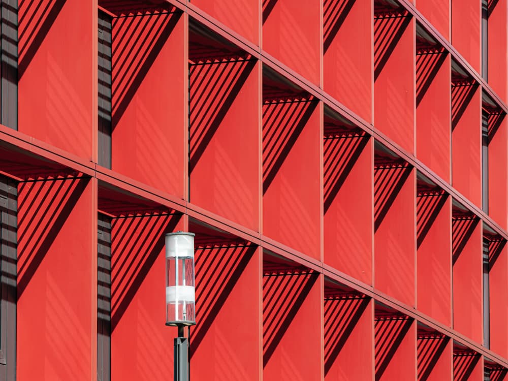 Red Geometric Shadows by Andy Bauer — canvas wall art