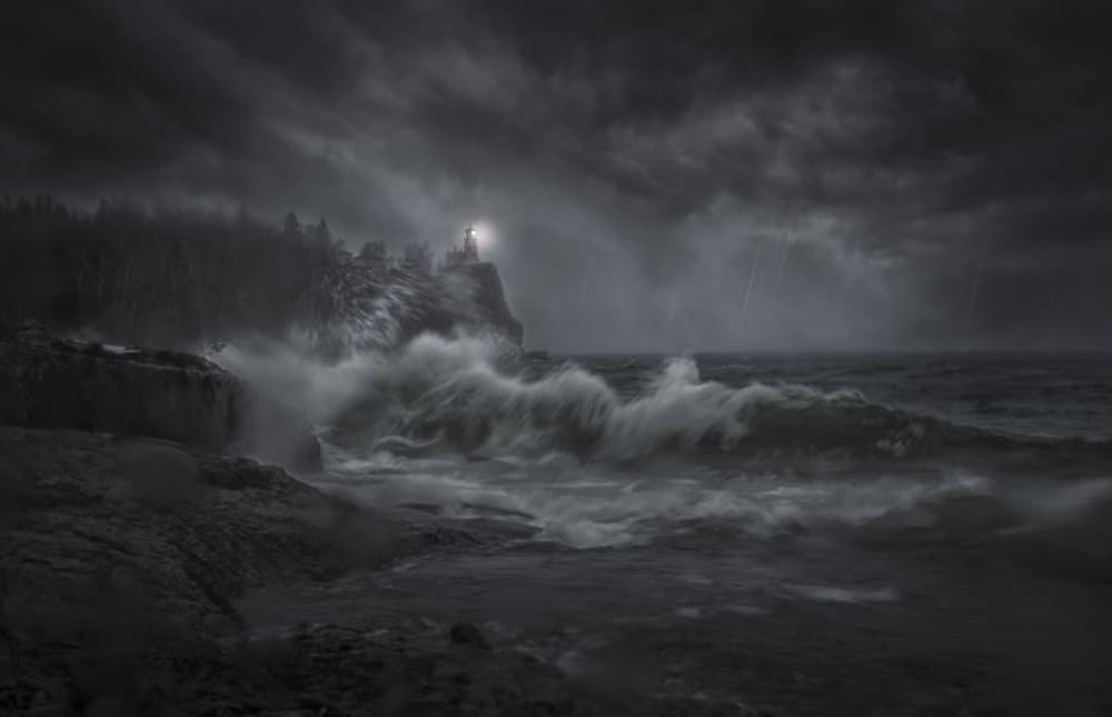 Stormy Ocean Lighthouse by Larry Deng APA — canvas wall art
