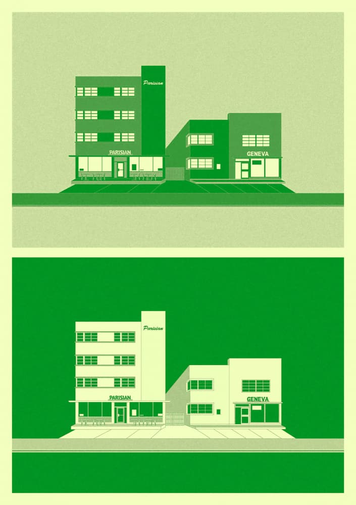 Geometric Green Cityscape by Noa Defesche — canvas wall art