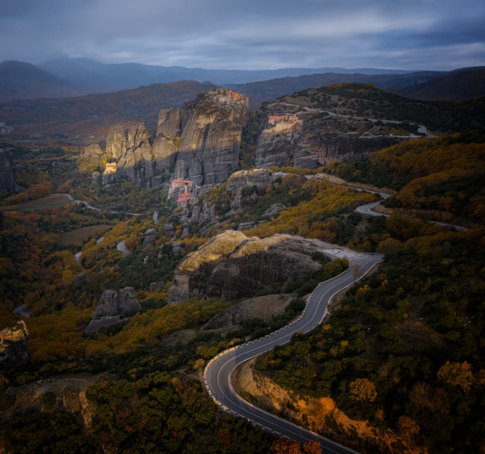 Golden Meteora Monasteries by John-Mei Zhong — canvas wall art