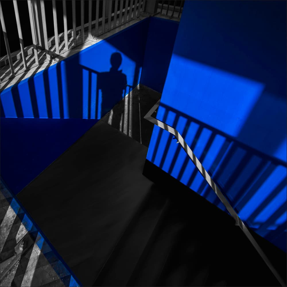 Blue Shadow Geometry by Gilbert Claes — canvas wall art