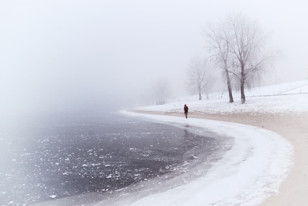 Misty Winter Lake Walk by Alexander Kiyashko — canvas wall art