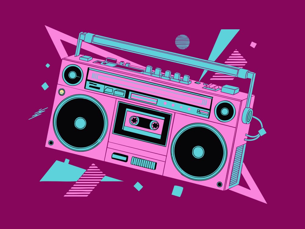 Pink Retro Boombox Groove by Andreas Magnusson — canvas wall art