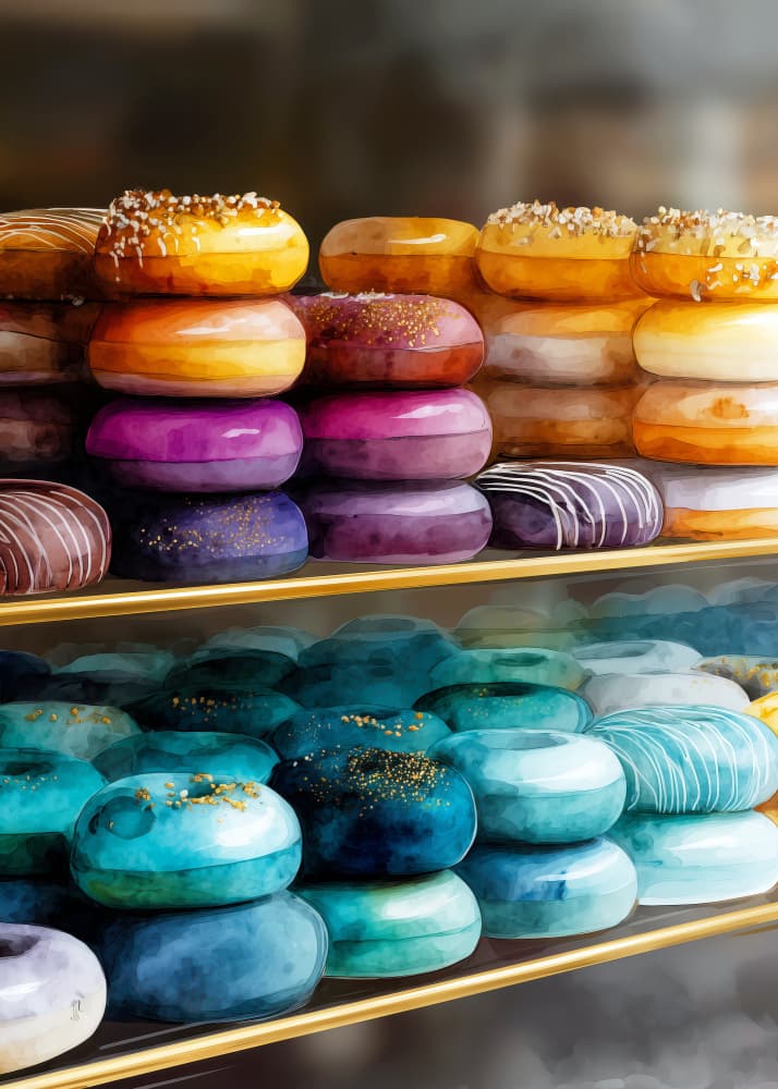 Colorful Donut Stacks by Justyna Jaszke — canvas wall art