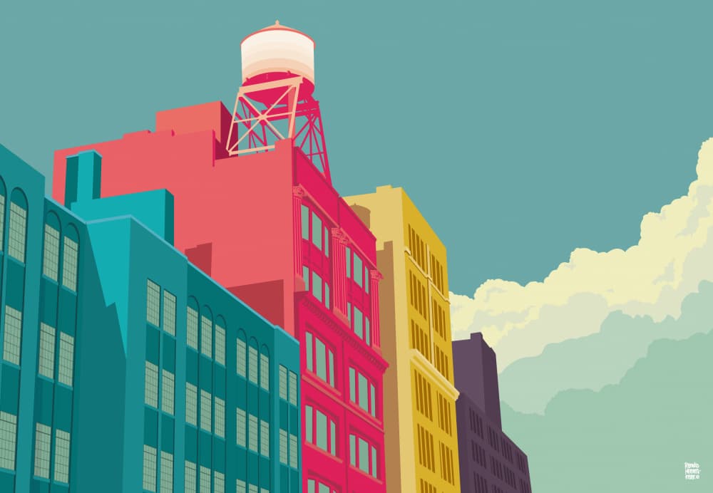 Vibrant Cityscape by Remko Heemskerk — canvas wall art