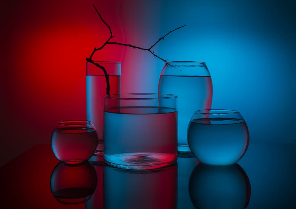Red Blue Glass Still Life by Evgeniy Popov — canvas wall art