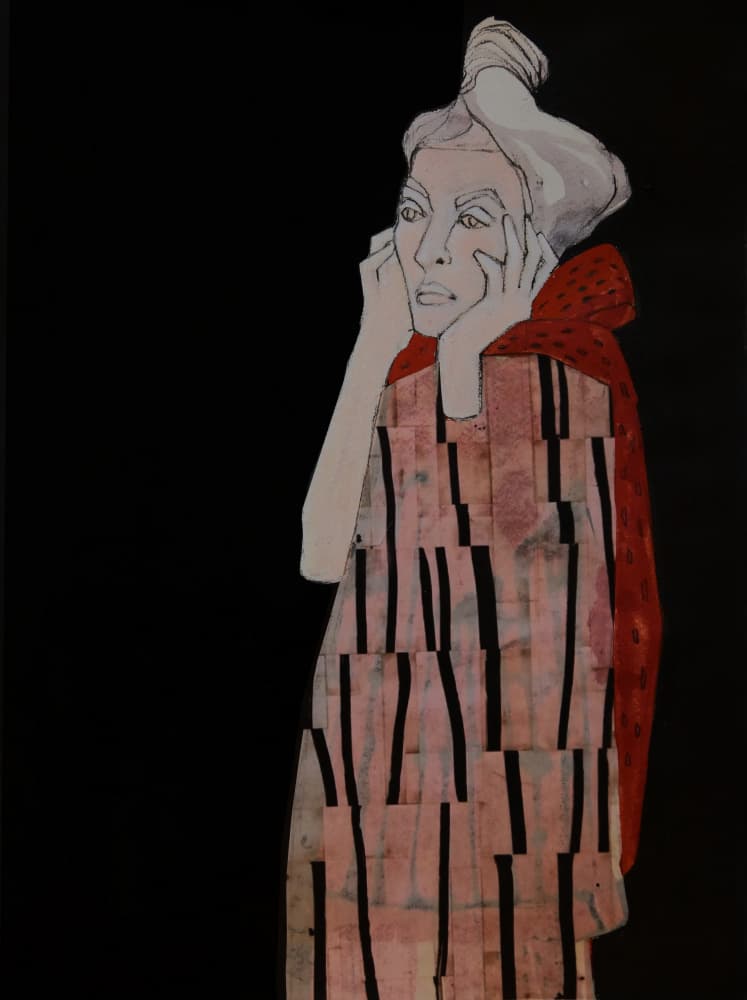 Pensive Woman in Red by Doris Schmitz — canvas wall art