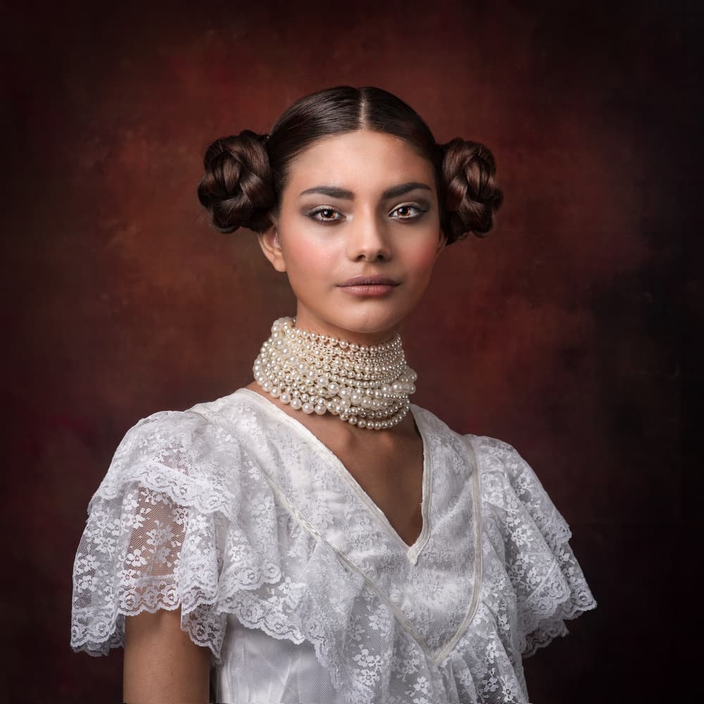 Elegant Woman with Pearls by Joan Blease — canvas wall art