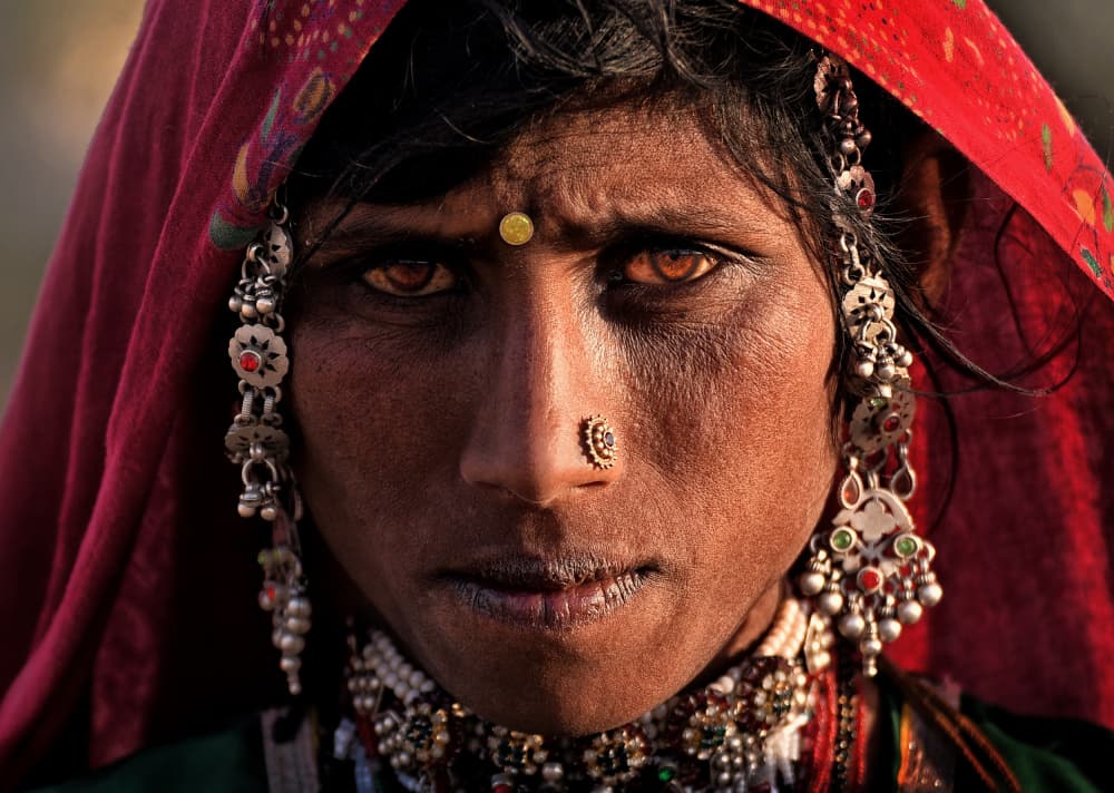 Striking Indian Woman Portrait by Lou Urlings — canvas wall art