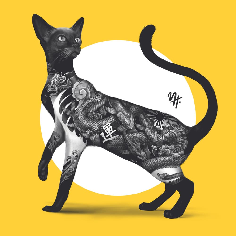 Japanese Tattoo Cat by Mark Harrison — canvas wall art