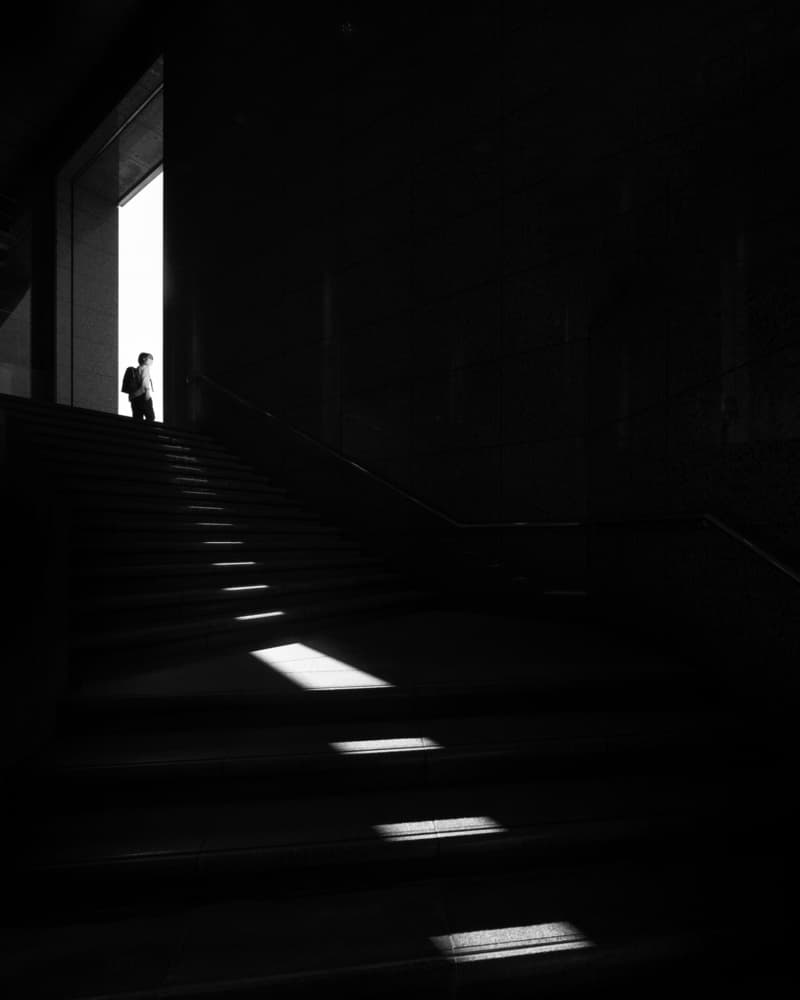 Lone Figure Light Stairs by Yasuhiro Takachi — canvas wall art