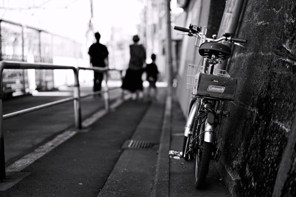 Bicycle and Walking Family by moucorn — canvas wall art